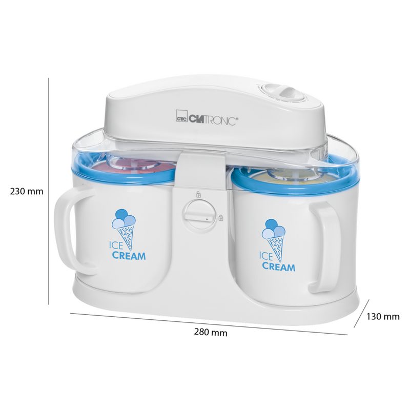 CLATRONIC Eismaschine ICM 3650 weiß Eiscremeautomat zur Zubereitung von Sorbet Eiscreme und Frozen Joghurt doppelwandige Speiseeisbehälter mit Kältespeicher transparente Deckel mit Nachfüllöffnung inkl. Rezeptvorschläge – Bild 4
