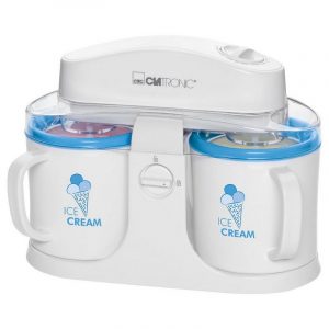 CLATRONIC Eismaschine ICM 3650 weiß Eiscremeautomat zur Zubereitung von Sorbet Eiscreme und Frozen Joghurt doppelwandige Speiseeisbehälter mit Kältespeicher transparente Deckel mit Nachfüllöffnung inkl. Rezeptvorschläge