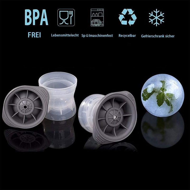 BEARSU Eismaschine 2 Stück Eiskugelform BPA-frei 6 cm Durchmesser Silikon-Eiskugelbereiter mit großen Eiskugeln Eiswürfelform Eiskugelform für Whisky Cocktail Bier – Bild 4