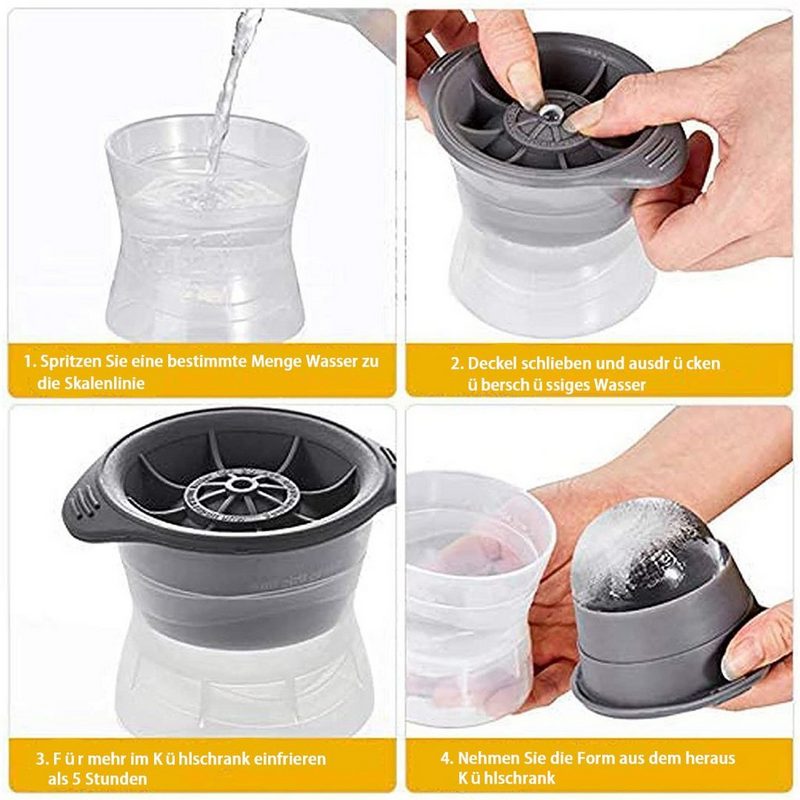BEARSU Eismaschine 2 Stück Eiskugelform BPA-frei 6 cm Durchmesser Silikon-Eiskugelbereiter mit großen Eiskugeln Eiswürfelform Eiskugelform für Whisky Cocktail Bier – Bild 3